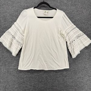 One‎ September Blouse Top Womens S White V-Neck Flared Sleeve Ladies Modest Boho